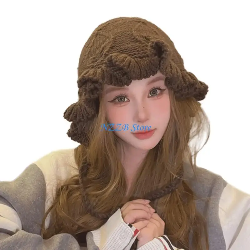 

T21F Skull Hat for Girls Headwear with Flouncing Hat Knit Caps Winter Outdoor Wear