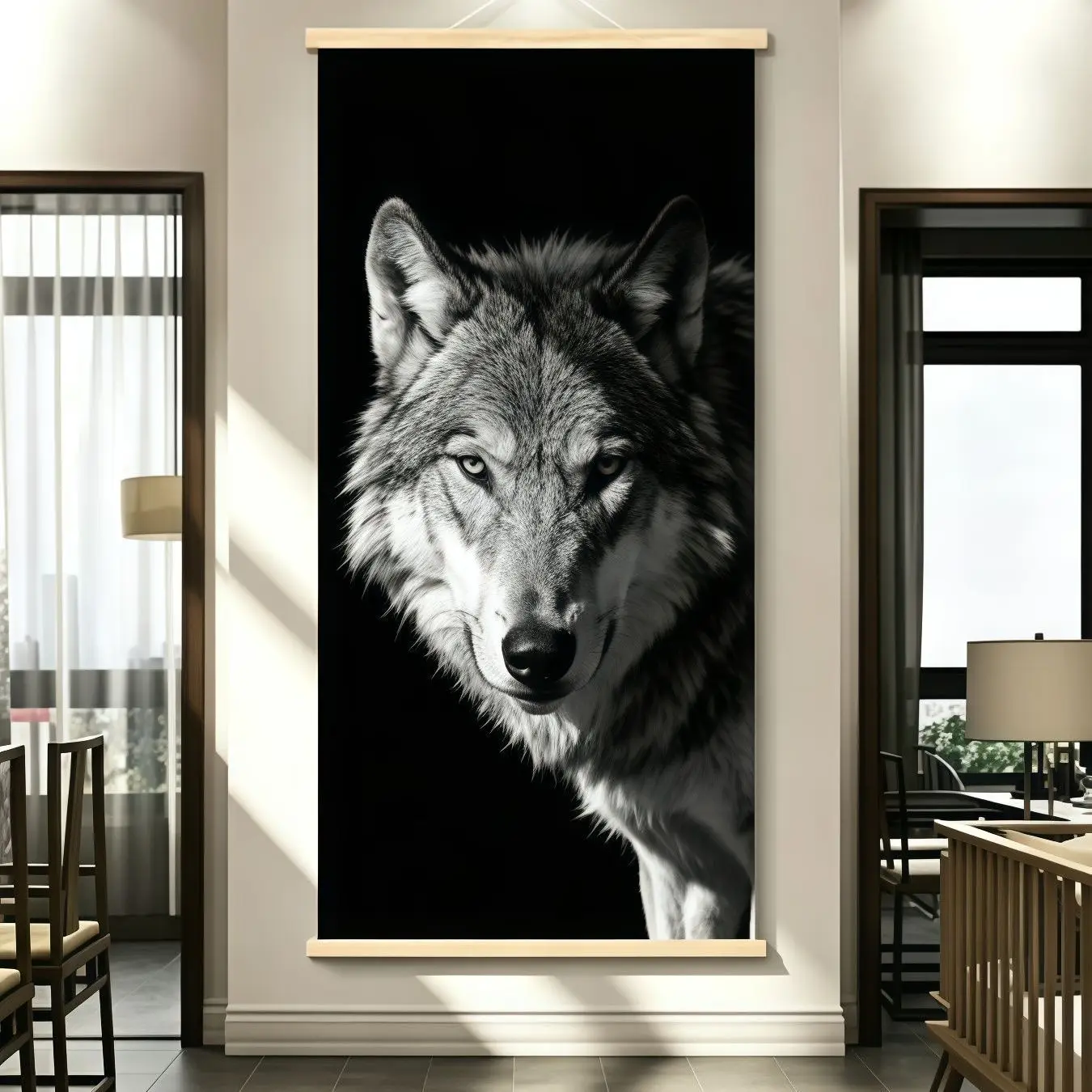 VIKAMA Animal Scroll Wall Art Tiger Eagle Buffalo Wolf Feng Shui Decor for Home Office Study Entry Gift