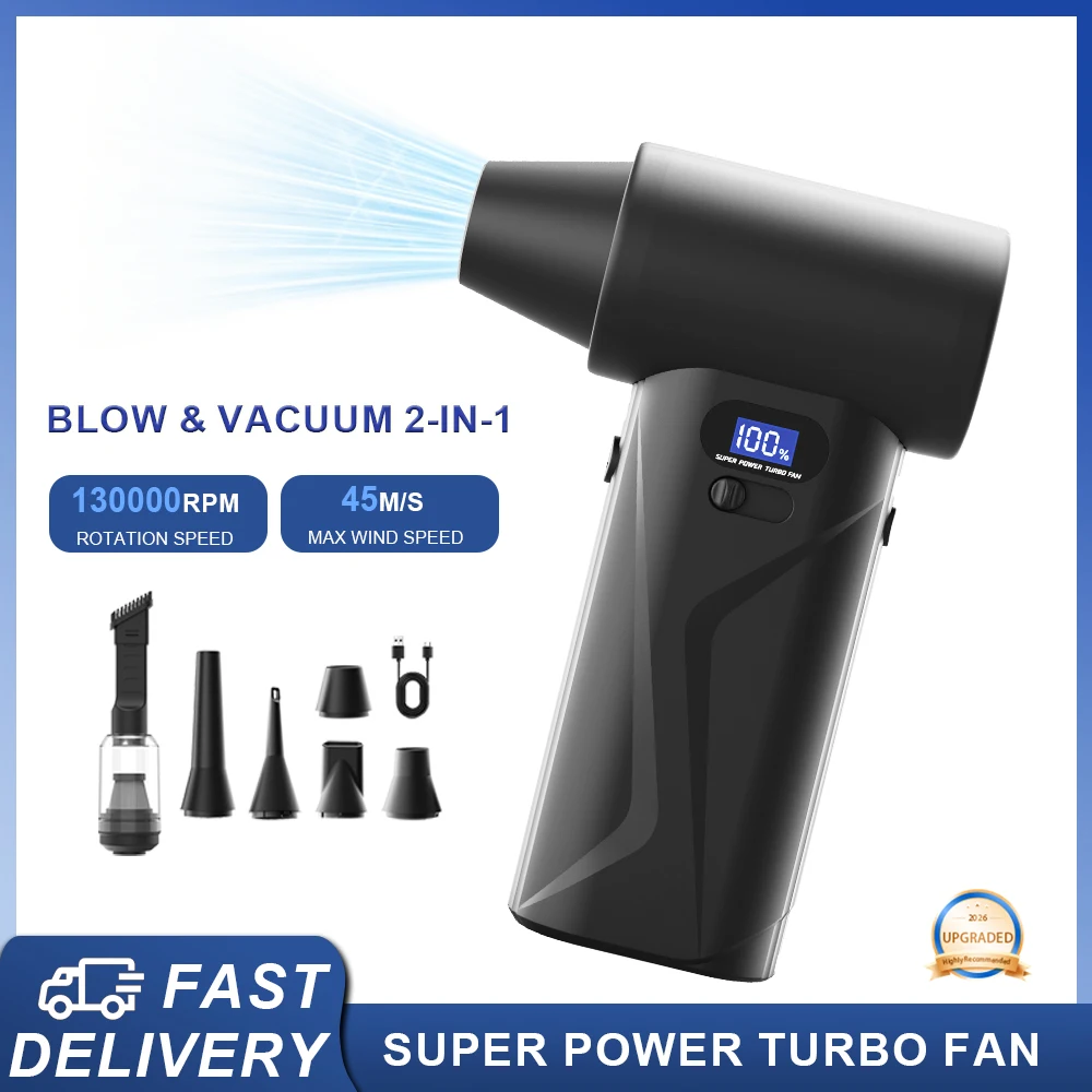 Image of 2-in-1 Turbo Gebläse & Staubsauger 130000RPM Brushless Elektrisches Druckluftspray Stufenlose Geschwindigkeit Luftgebläse Reiniger für Tastatur Auto PC Reinigung