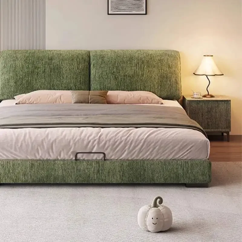 

European Green Double Bed Couples Large Storage Wooden Floating Double Bed Size Style Metal Cama Matrimonial Furniture For Home