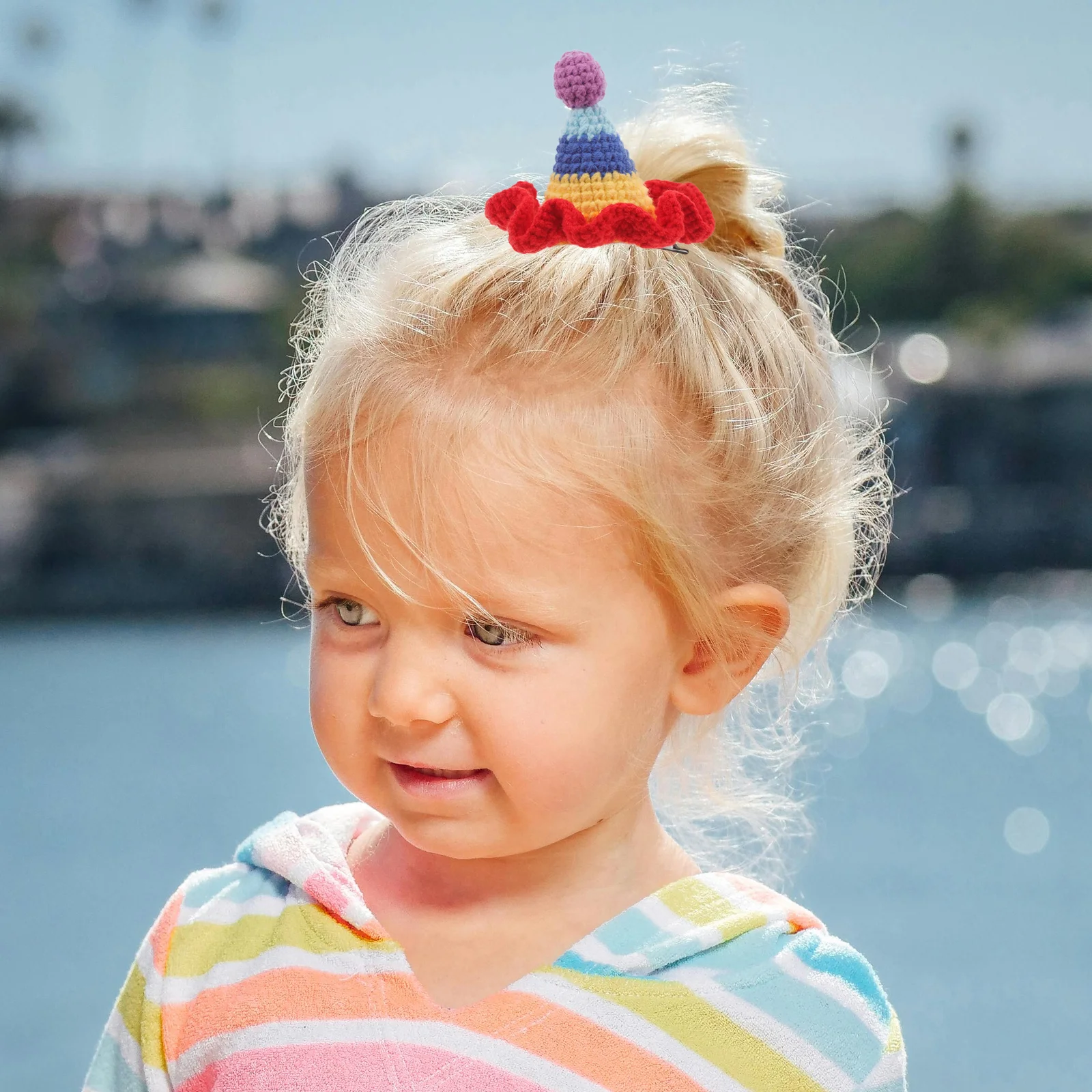 

Rainbow Hat Shaped Hair Clip Crochet Knitted Lovely Woolen Barrette for Vibrant Colorful Party Performance Hair