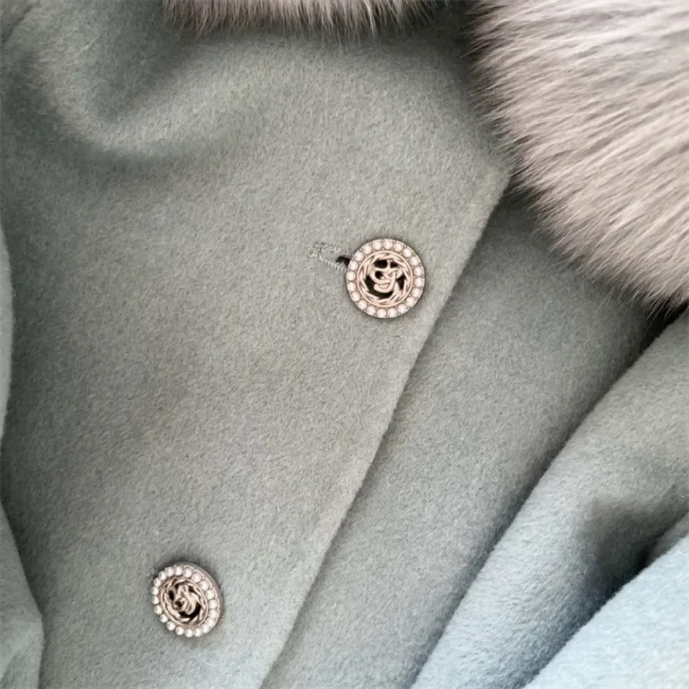 Double-sided Soft Woolen Coat New Women\'s Medium Long Detachable Fur Cuff Real Fox Fur Hooded Wool Overcoat Fashion Lace-up Coat