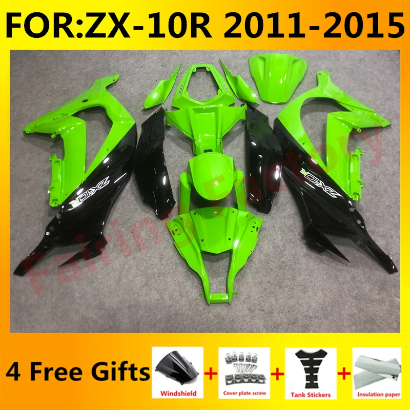 

Новый комплект обтекателей для мотоцикла ABS, подходит для Ninja ZX-10R ZX10R zx 10r 2011 2012 2013 2014 2015, полный комплект обтекателей для кузова, черный, зеленый