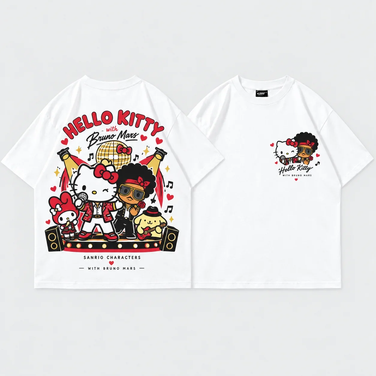 2026 Bruno Mars Hello Kitty 2026 Romantic Journey Men's and Women's T-shirt Short Sleeve Cute Cartoon Concert Y2k Ins