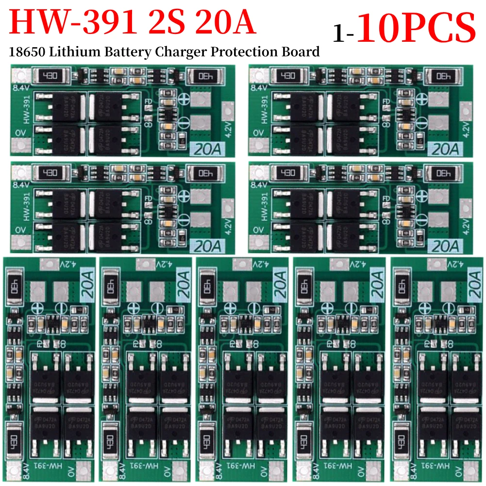 1-10 قطعة شحن مجلس شاحن وحدة HW-391 2S 20A بطارية ليثيوم لوح حماية 18650 BMS لوحة تركيبية التوازن