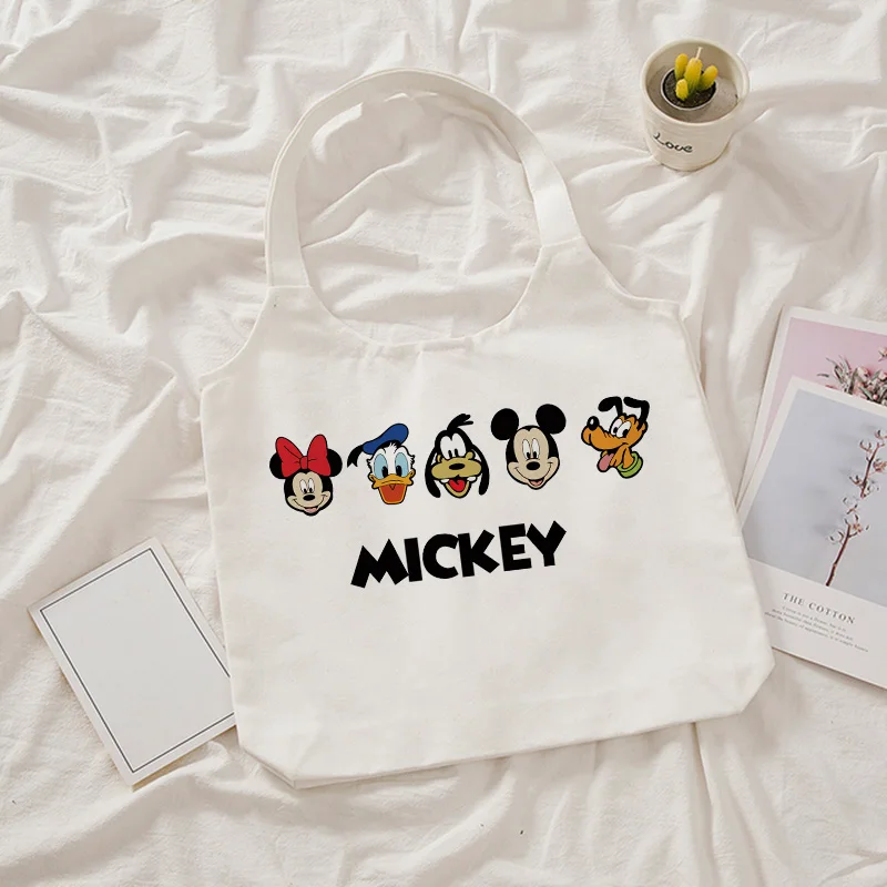 vintage Disney Minnie Mickey Mouse Tote Bag Shopper Canvas Shoulder Bag Eco Shopping Bag Women Tote Harajuku Female