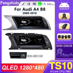 8.8 Inch Android 16 Android Auto For Audi A4 B8 2009-2016 Auto CarPlay Multimedia Player 8 Core 5G GPS Display  DSP GPS NO 2DIN