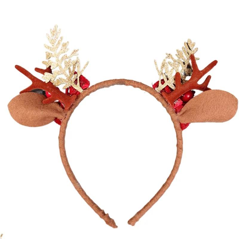 

*High Quality Gold Antler Bow Hairpin Autumn Winter Children Christmas Antler Headbands
