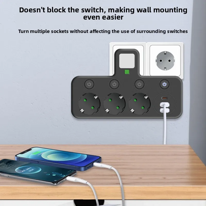

Europlug 1 - to - 3 Multifunctional Converter: Power Strip with Independent Switches, USB - enabled Night Light &MultipleOutlets