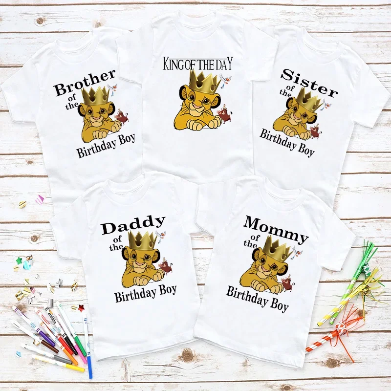 Disney Matching Family Outfits For Birthday Boy Lion King Simba Theme Family Look Tshirt Kids Clothes Father Mother Daughter Son