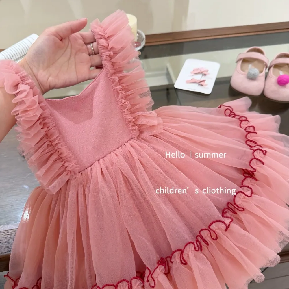 Peach Pink Girls Summer Dress, Princess Style Tulle Tutu Dress Fluffy Party Gown  for 73-130cm