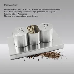 Stainless Steel Salt Pepper Shakers Set Toothpick Holder with Tray Condiment Shakers Spice Dispenser Kitchen Accessories