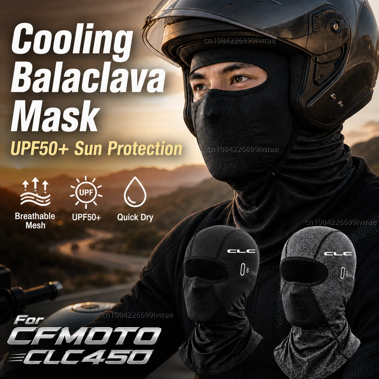 Cooling Motorcycle Balaclava Mask UPF50+ UV Protection Breathable Face Cover Summer For CFMOTO CL-C450 CLC 450