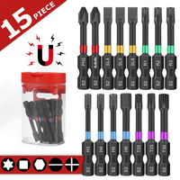 15PCS Magnetic Batch Head Impact Strong Electric Screwdriver Bit Set Magnetic Case 5 Types S2 Head Bit Anti-slip Waterproof Bits