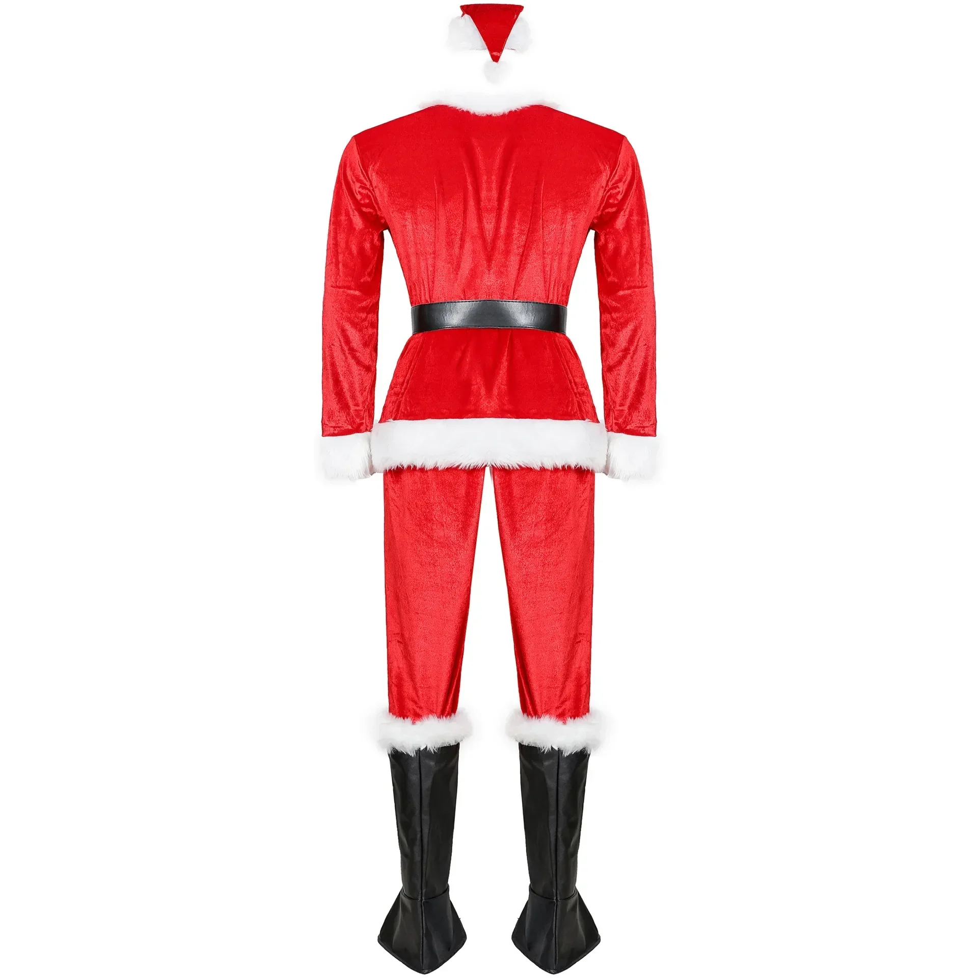 Barrage de velours rouge de luxe pour hommes et enfants, fête de Noël, costume de famille de Noël, père Noël trempé, cosplay adulte, ensemble de 6 pièces