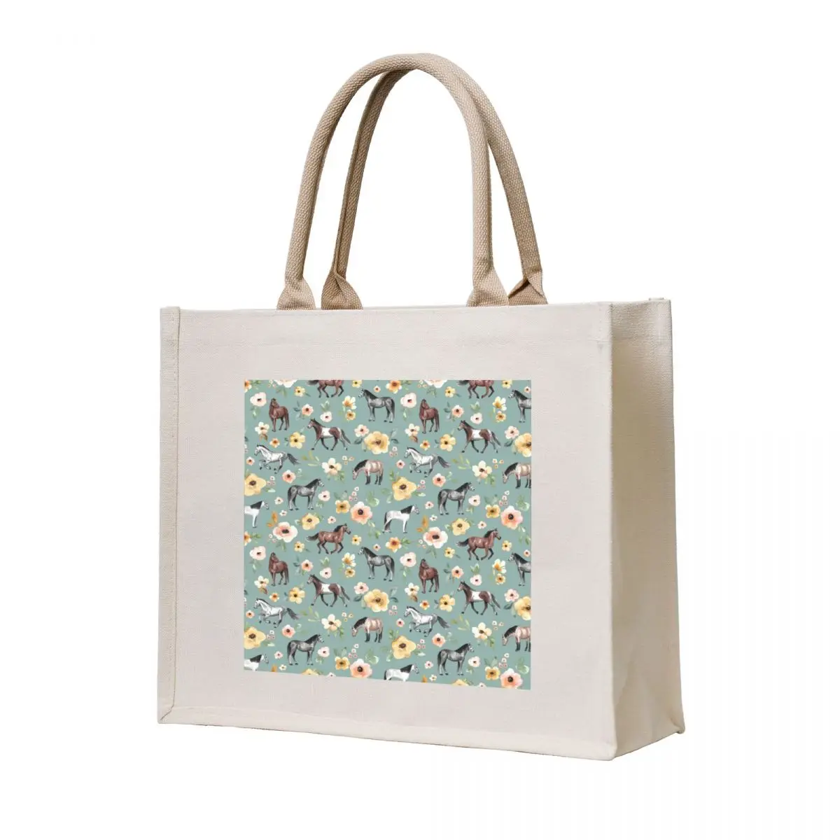 

Blue Horse Floral Tote Bag Customizable tote bag Gift bags cute pouch bag shopping