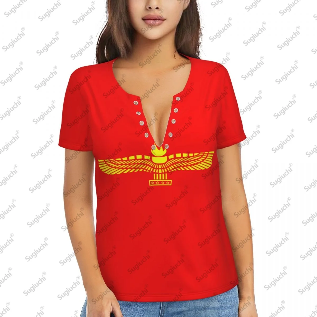

Aramean Syriac Aramaic Flag Sexy Deep V Neck Women 3D Short Sleeve Fashion Tees Female Clothing Tops Girl Casual Blouse Tees