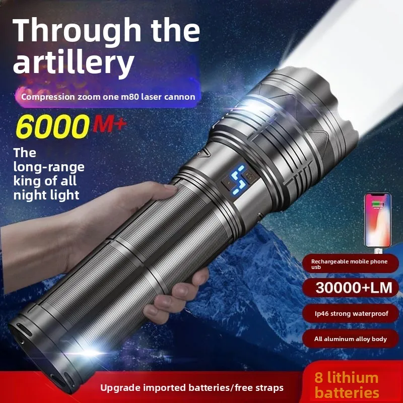 99000000LM Super Bright LED Flashlight 100W GT60 Long Range Powerful Torch Type-c Rechargeable Outdoor Flashlight Power Display
