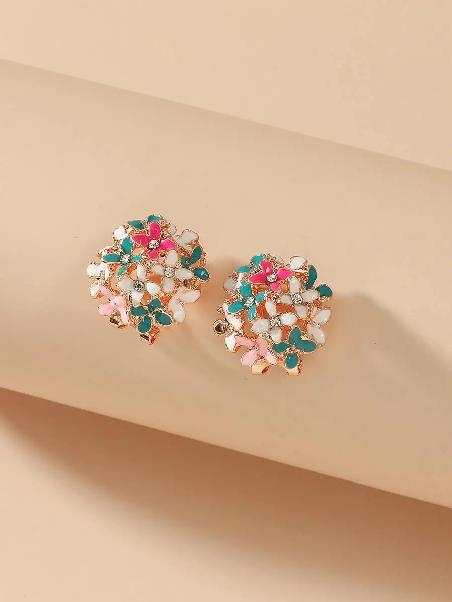 

Floral Rhinestone Stud Earrings For Women Gift