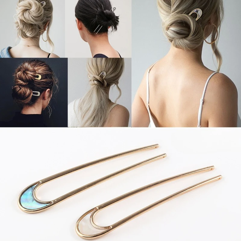 

Simple Elegant Gold Sliver Enamel Hairpin Hair Stick Women Girls Korean Metal U-shaped Hair Styling Accessories Jewelry Headwear