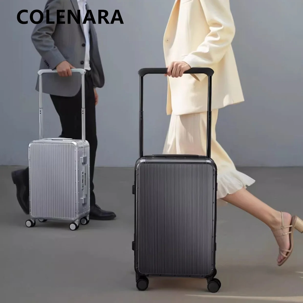 COLENARA Suitcase on Wheels Full Aluminum Magnesium Alloy Boarding Box Men's Business Trolley Case 20