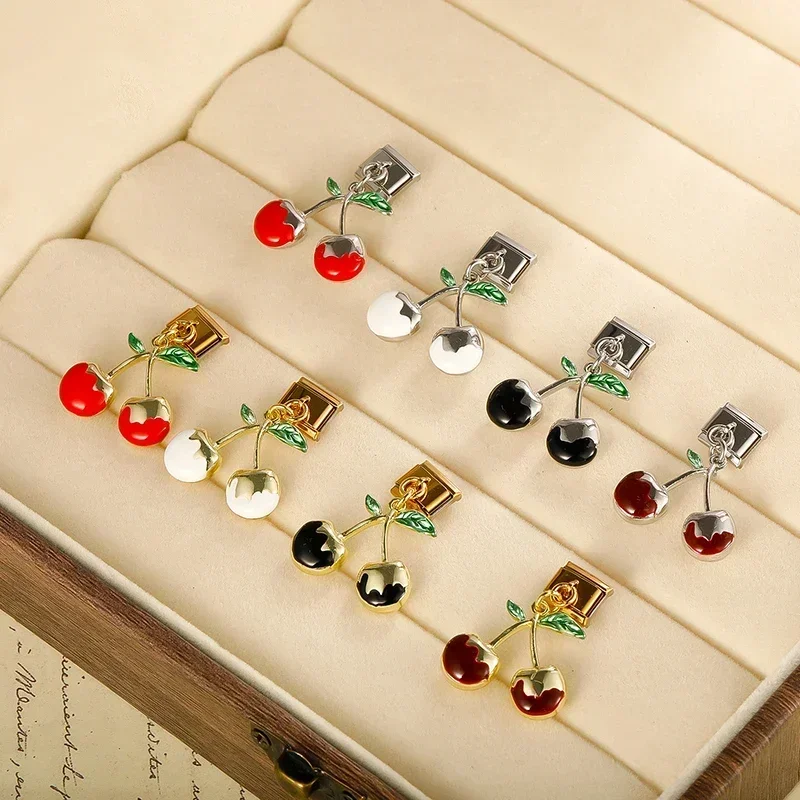 Hapiship 2024 Fashion New Women Gift Fruit Cherry Charm Italian Link Fit 9mm Bracelet Stainless Steel Making DIY Jewelry DJ745