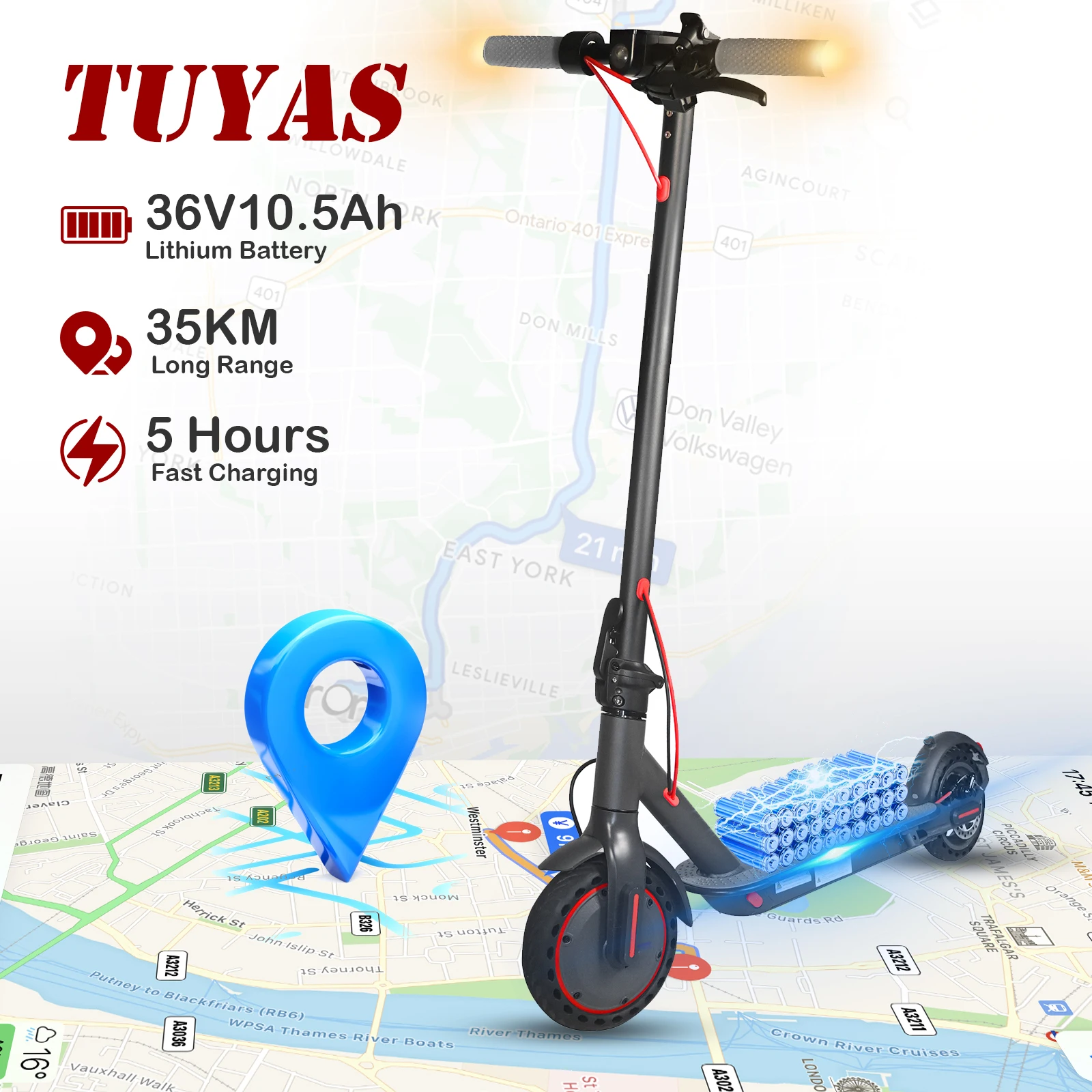 JUICEASE TUYAS Electric Scooter 36V 10.5AH Large Capacity Battery 25KM Range 31KM/H with Turning Lights Smart APP Kick EScooter