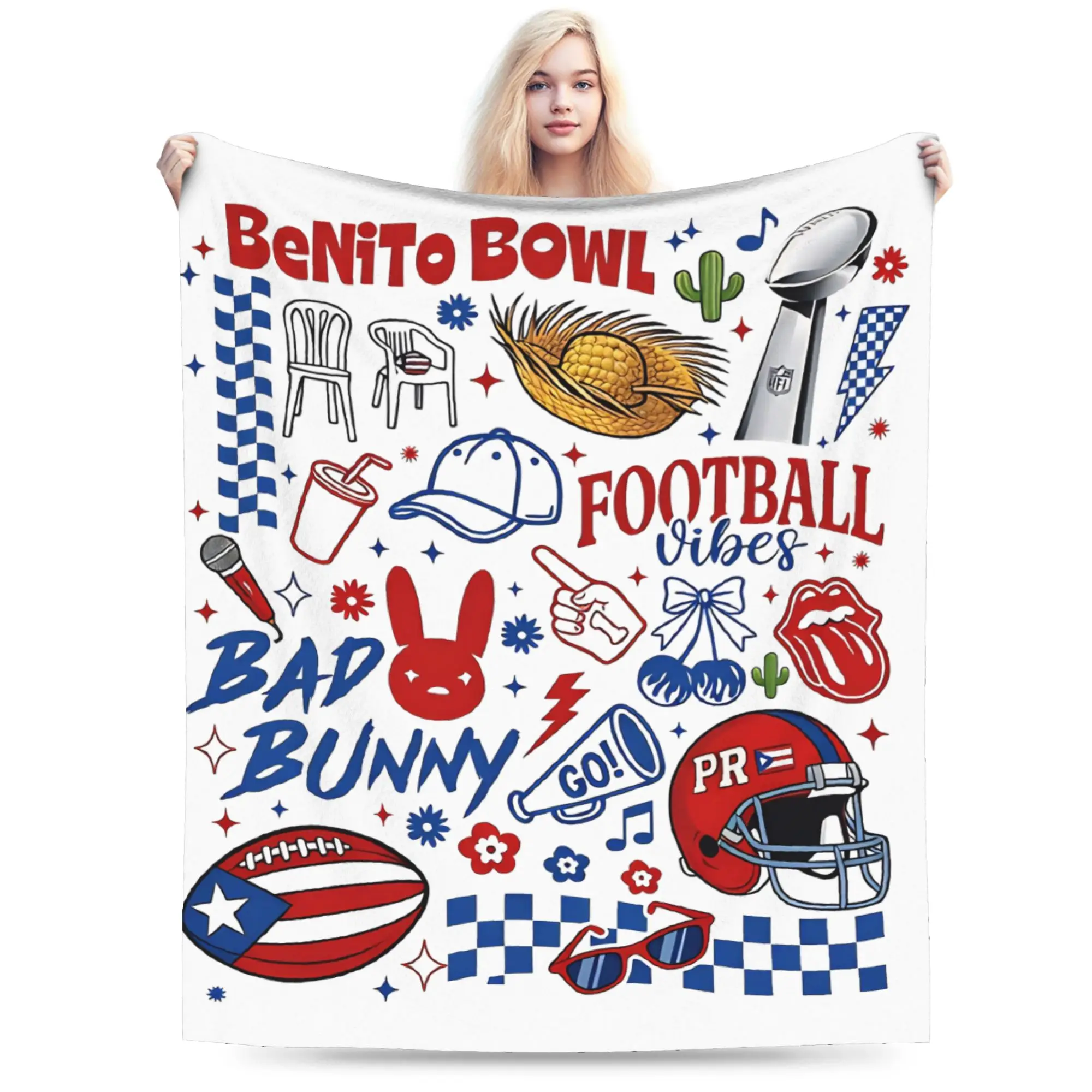 Benito Bowl 2026  Bad Bunny   Fleece Blankets  Awesome Throw Blankets for Bed Sofa Couch 200x150cm Bedspreads