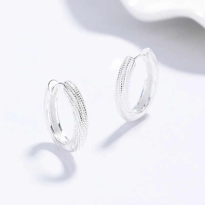 S999 Pure Silver Hoop Earrings for Women Minimalist Light Luxury Simple Elegant Ear Rings Fashion Daily Ear Jewelry