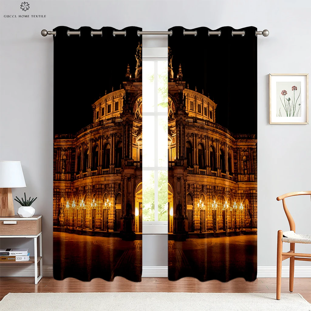 

Modern City Building Night View 3d Stereo Printing Curtains 100% Polyester Bedroom Living Room Decorative Curtains 2 Pieces
