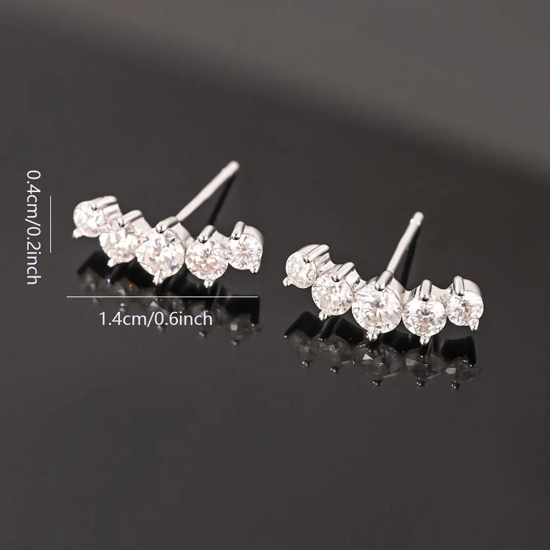 S925 Silver Plated 18K Platinum Round Moissanite Diamond One Word Meteor Earrings 1.04ct