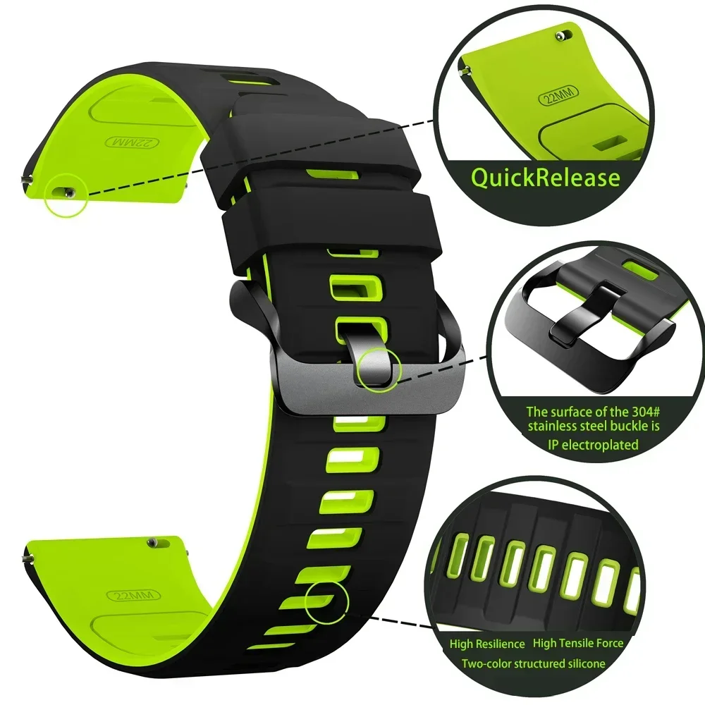 20MM 22MM Zweifarbiges Silikonarmband für Garmin Forerunner 170 70 55 158 165 265 255 570 970/Vivoactive 6 5/Venu 4 3/Sq2 Uhrenarmband – Detail 20