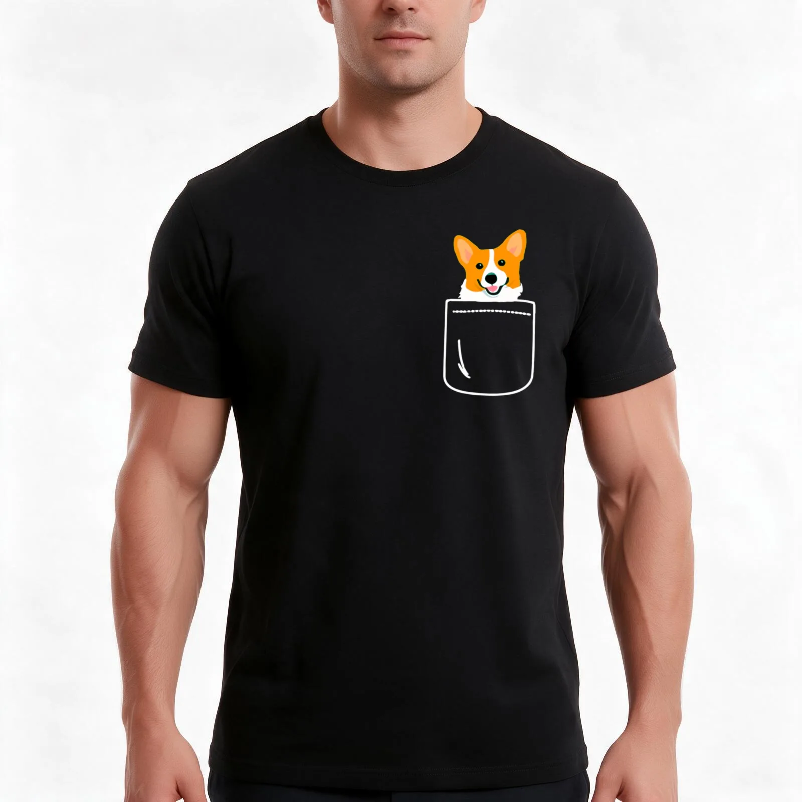 Cute Corgi In Pocket Funny Corgi Crazy Dog Lover T-Shirt, Summer Casual Cotton Tee, Oversized Streetwear Tops, Unisex Men Women