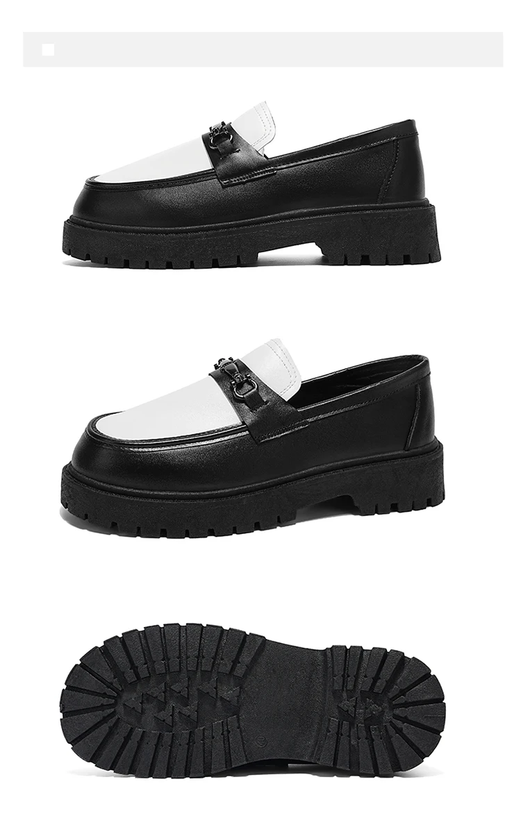 Herren-Loafer mit dicker Sohle, Metallschnalle, Slip-On-Lederschuhe, rutschfeste Plateau-Freizeitschuhe für Büro, Alltag und Party – Detail 18