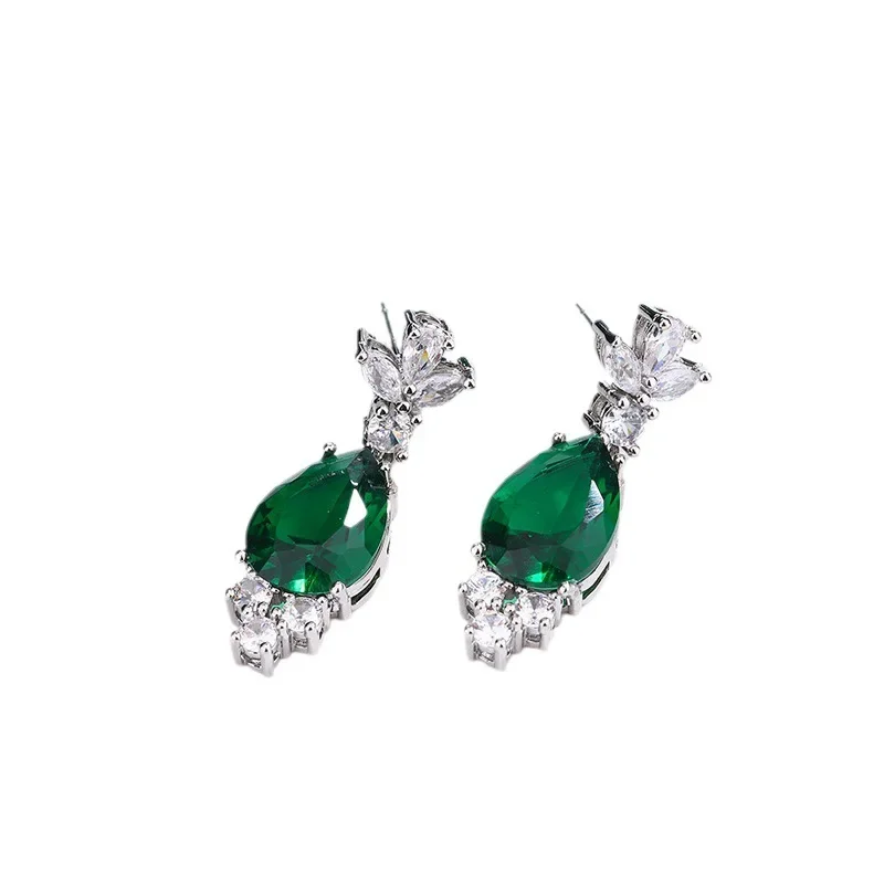 100% 925 Silver Sterling Emerald Earring for Women Aros Mujer Oreja Orecchini Bizuteria Natural Emerald Gemstone Drop Earrings