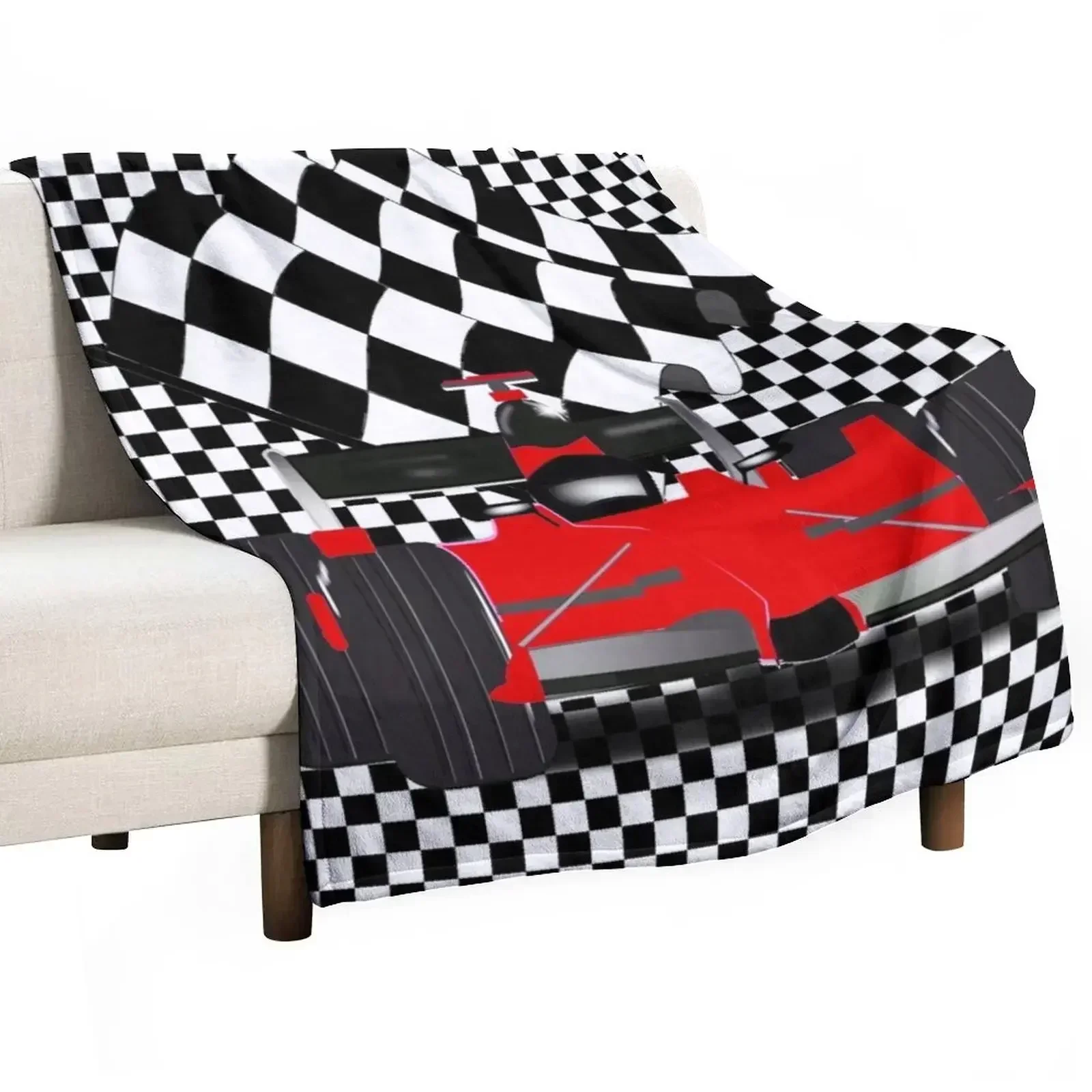 

RedRace Car with Checkered Flag Throw Blanket Luxury Brand Retros Blankets