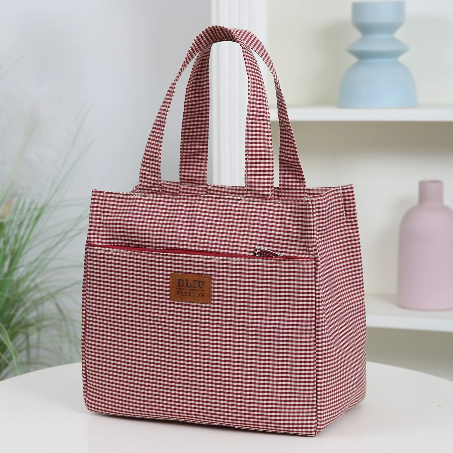 DLIU, Neuer Stil, Verdickter Stoff, Karomuster, Pendler-Tragetasche, Lunchbox-Aufbewahrungstasche, Lunch-Tasche, Mehrzwecktasche – Detail 3