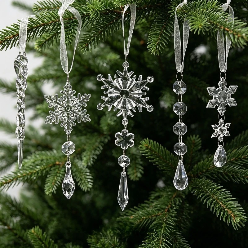 22pcs Set Christmas Crystal Ornaments for Christmas Tree Decor Acrylic Crystal Snowflake Icicle Xmas Decoration