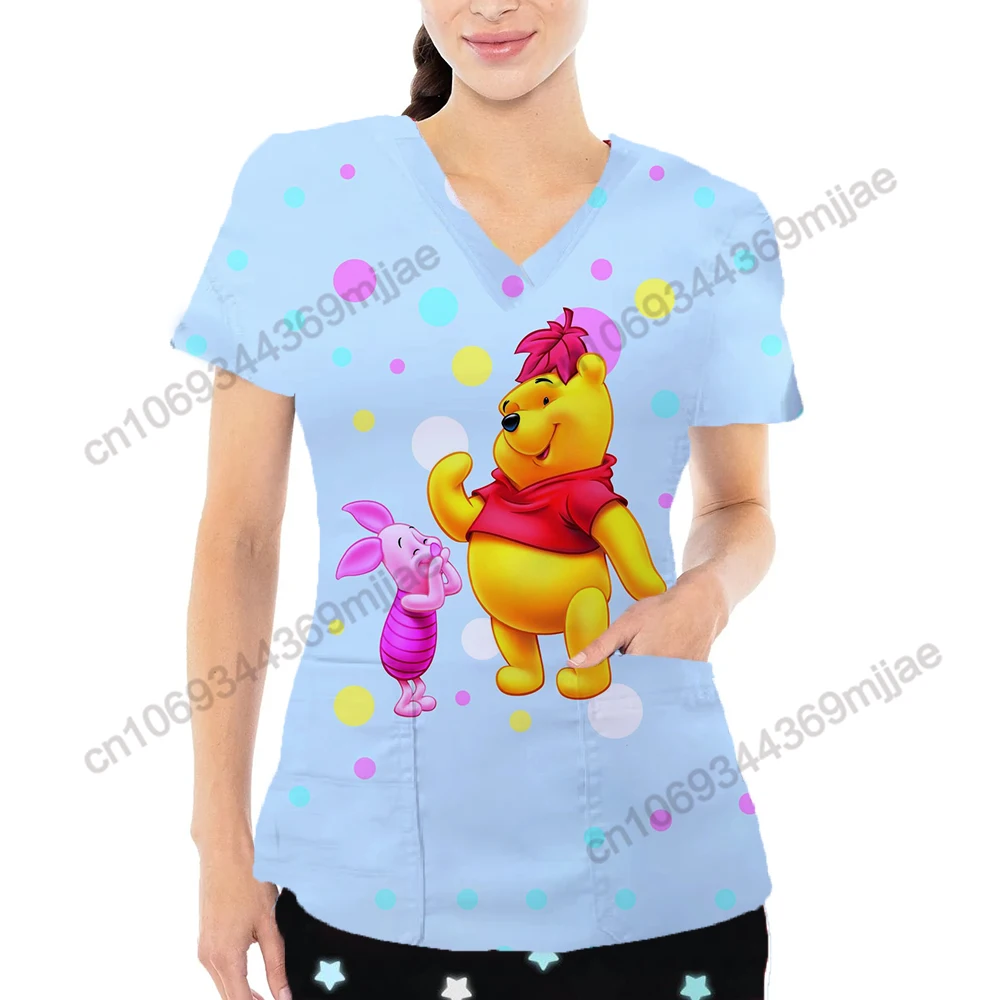 

Nurse Uniform Woman Clothing Disney Short Sleeve Tee Shirt V-neck Graphic Tees Pocket Women's Clothing Summer 2023 Novelties Yk2