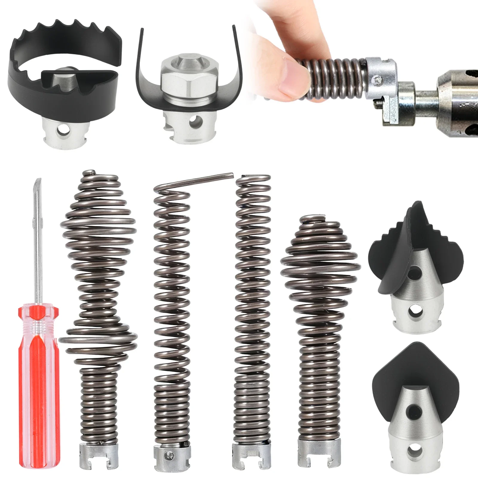 

9Pcs Drain Snake Drill Attachment Drain Auger Cutter Kit Fit for K-400 C-4 C-6 C-7 C-8 and C-9 Cleaning Machine for 5/8" Cable