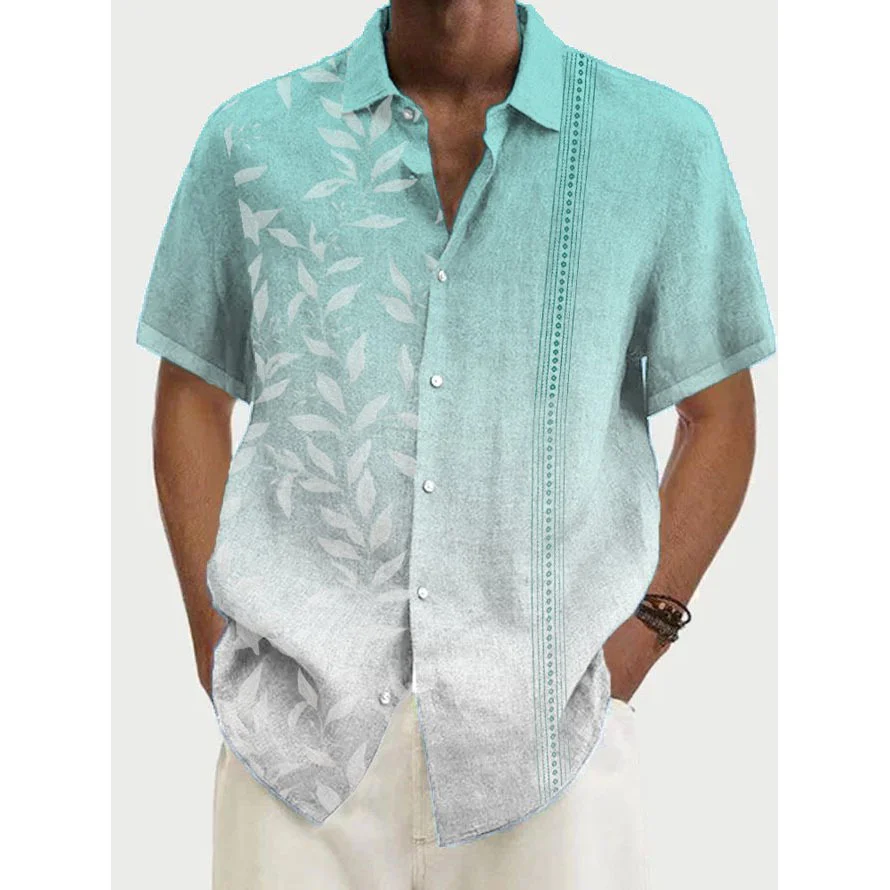 Camisa de praia de manga curta masculina, camisa floral azul de coqueiro, roupa estampada com botões de lapela, moda casual, verão, plus size, sale