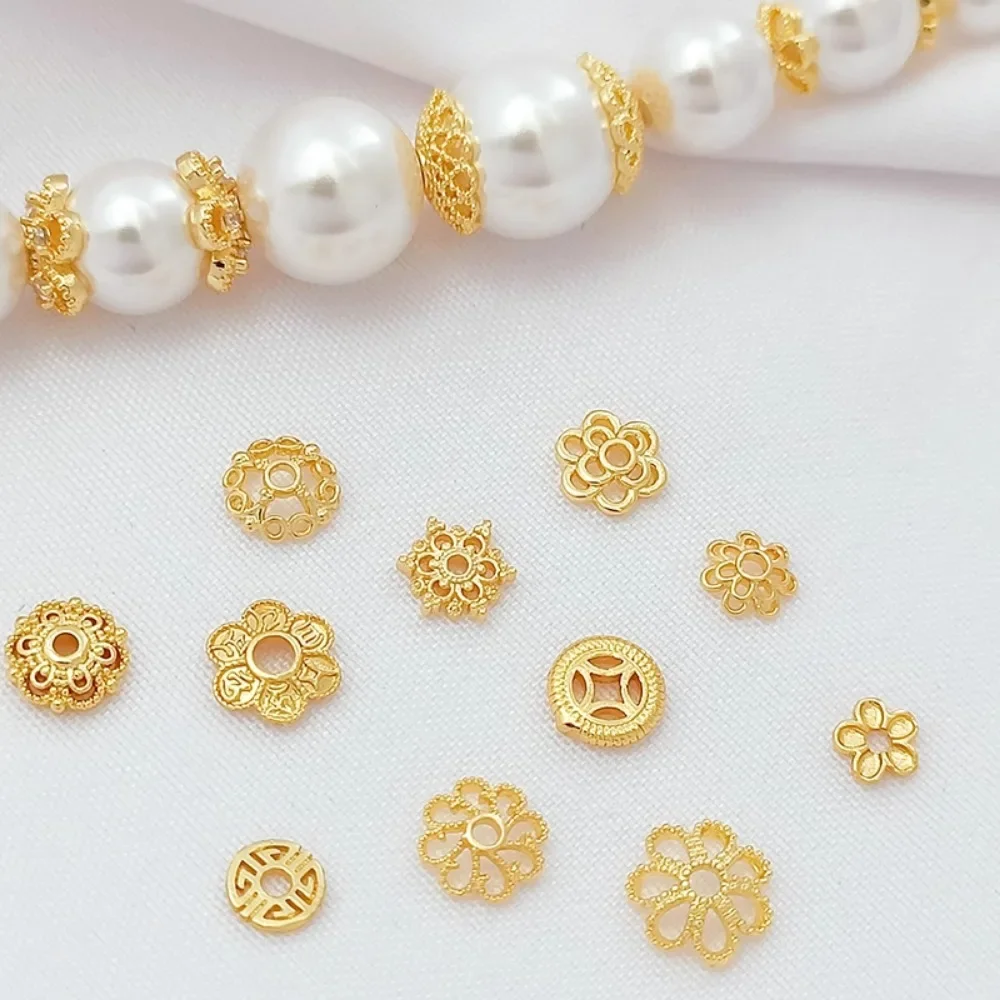 18K Gold-plated Zirconium-inlaid Lace Flower Bead Setting Diy Bracelet Necklace Handcrafted Beaded Jewelry Accessory Material