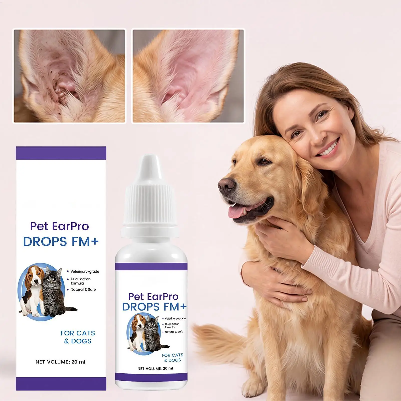 20ml Ear Drops for Dogs Cats Fast Soothing Odor Removal Itch Relief Cleaner for Post Bathing Swimming Grooming Home Salon Use