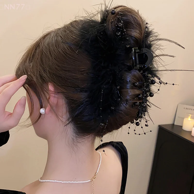 1 buah klip rambut elegan rumbai mutiara klip rambut untuk wanita mode gadis klip ekor kuda aksesoris rambut