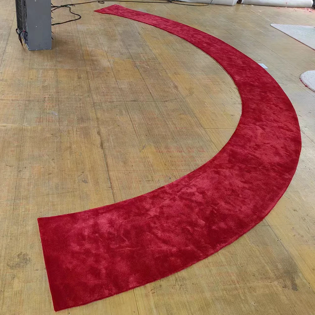 

Customized Made Wool Rug Runner for Gallery Hallway Stairs Red Hand Tufted Tencel Solid Carpet Home Hotel Commercial