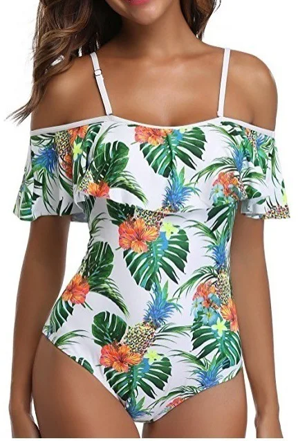 

2021 Euro American women's one piece printed Bikini Swimsuit