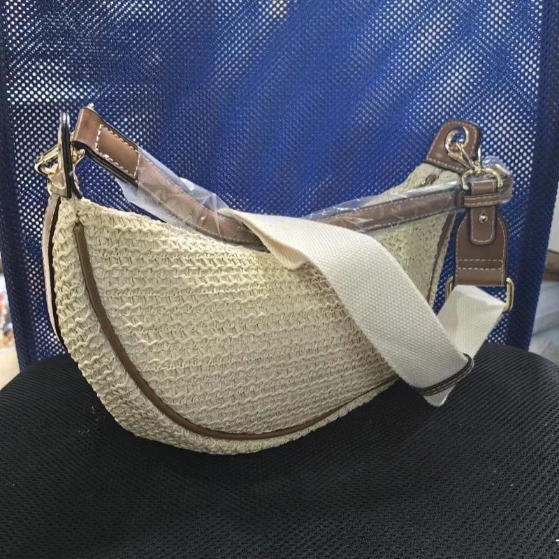 Summer New Arrival Retro Woven Casual Half Moon Armpit Bag Beach Holiday Simple Shopping Shoulder Bag Female Beach Crossbody Bag