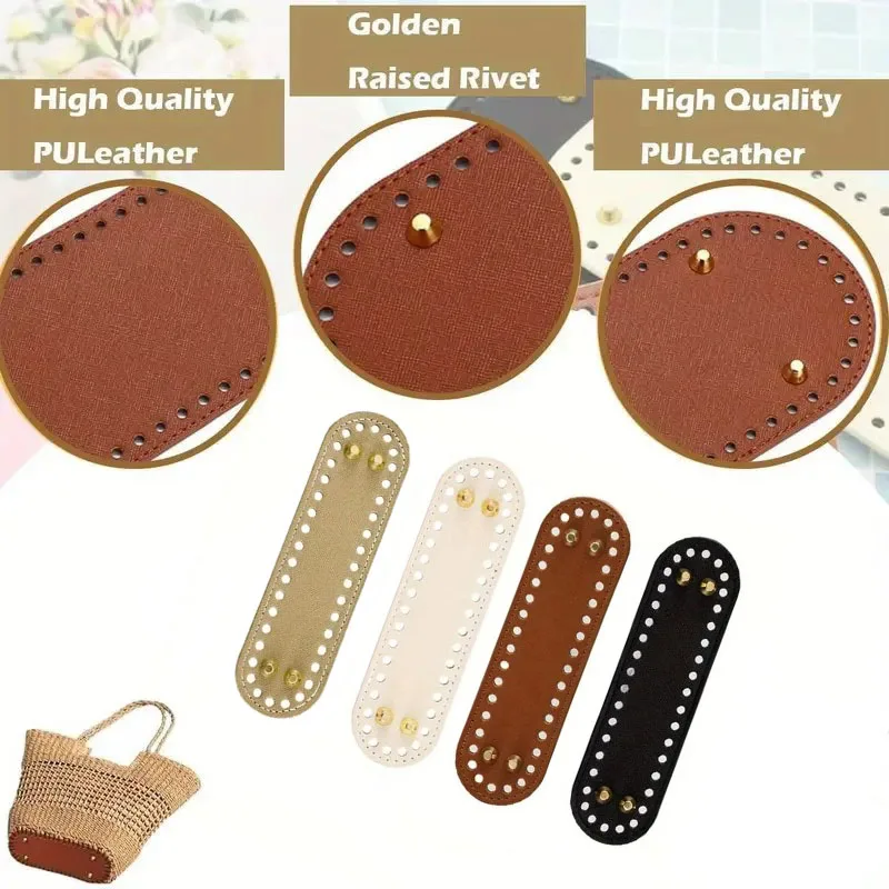 4Pcs DIY Hand-Woven Bag Bottom Pu Leather Yarn Knitted Bag Bottom Plate Luggage Base Accessories (18cm) S000517