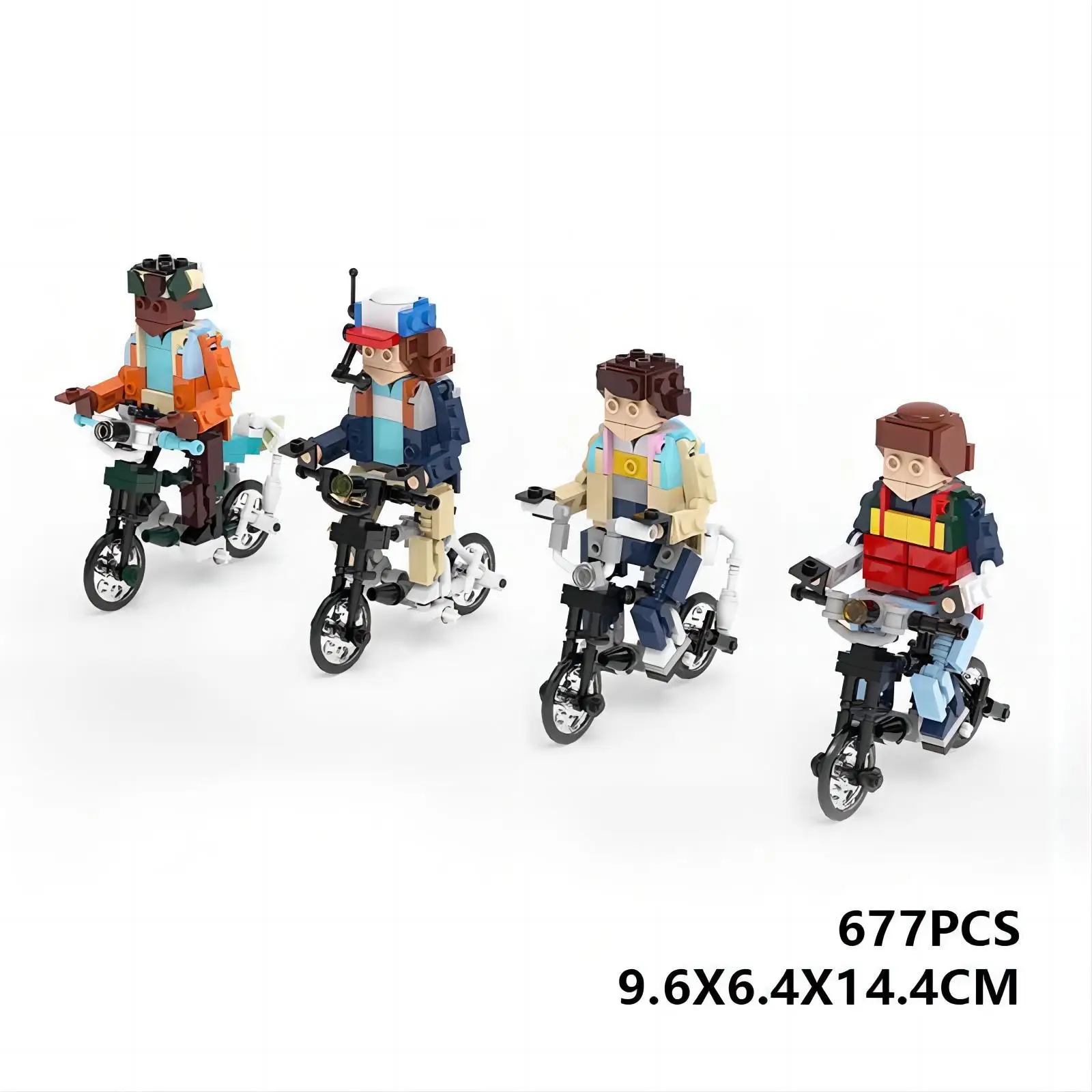 MOC Plastic Role Characteristic Dolls Bicycle Bike Square Head Van Model Bricks Strangered Figures Dustin Puzzle Toys Gifts
