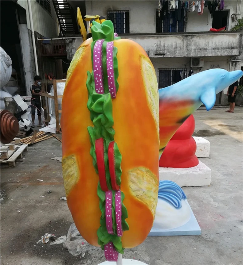 

New Fiberglass Resin Food Statue Life Size Hamburger Bread Butterscotch Sculpture Clever Gift